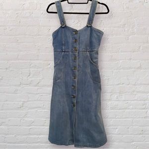 *Rare* VTG 70s/80s Denim Button-Up Jumper Overall Midi Dress
